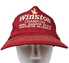 Vintage Winston NHRA Quaker State Hat Cap Snap Back Red Drag Racing Mens 80s picture