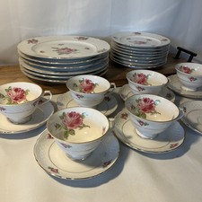 Bavaria Schumann Arzberg Germany Pink Rose Set Of 6 Lg/Sm Plate, Teacups/saucer picture