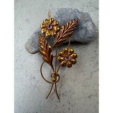 Vintage Hobson 1/20 12k Gold Filled Floral Brooch Pink Crystal Flower Bouquet picture