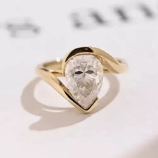 2.00 Ct Pear Cut IGI Certified Lab Grown Diamond Solitaire Ring 14k Yellow silve picture