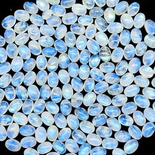 100 Pcs Natural Rainbow Moonstone 7x5mm Oval Loose Cabochon Gemstones Lot picture