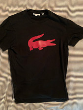 Lacoste Regular Fit Black T-Shirt Red Crocodile Logo Crew Neck Men's S picture