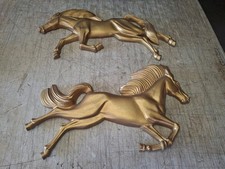 Vintage H.J. Wilkie Cast Aluminum Gold Running Horse Wall Decor 19.5