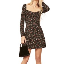 Reformation Sydney Black Floral Sweetheart Mini Dress Size 6 Event Evening picture