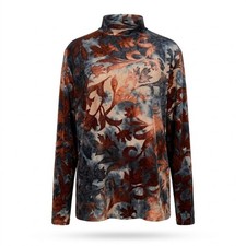 NEW Investments Woman 2X Mock Neck Top Brown Black Floral Burnout picture