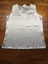 Worthington Vintage Satin Blouse V-Neck Silver Gray Sleeveless Top NWT Sz MP picture