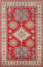 Geometric Traditional Hand-knotted Super Kazak Red Wool Living Room Rug 7'x10' picture