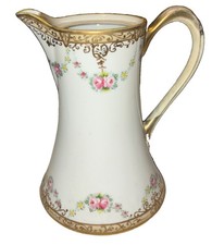 Antique Haviland Limoges Chocolate Pot Pink Roses & Green Foliage /No Top picture