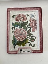 Sicilian Migliore Caltagirone Hand Painted Poppies Flower Ceramic wall hanging picture