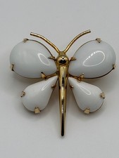 Vintage Napier Dragonfly Brooch Milk Glass Insect Gold Tone Pin picture