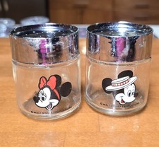Vintage Walt Disney World Mickey & Minnie Mouse Glass Salt and Pepper Shakers picture