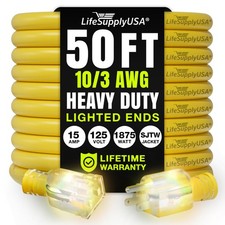 50Ft Outdoor/Indoor Extension Cord 10/3 Gauge Ultra Heavy Duty 3 Prong SJTW, Wat picture