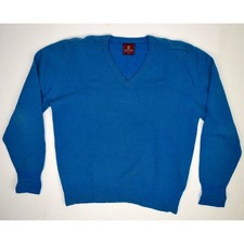 Vintage 70s Nordtrom V Neck Sweater Mens M Blue with Grunge Holes Cobain Special picture