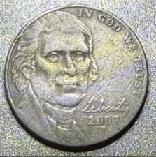 ERROR 2007 P NICKEL - STRUCK THROUGH GREASE, FILLED MINT, SEE PICS, CIRC. picture