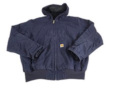 Carhartt Canvas Jacket Men’s L Quilted Hooded Work Jacket  Navy Blue 104050 picture