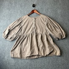 Rudy Jude Day Blouse Womens L Brown Organic Cotton Swiss Dot Puff Sleeve Top picture