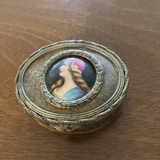 Antique French Bronze Box Hand painted Portrait Porcelain Rare Estate picture