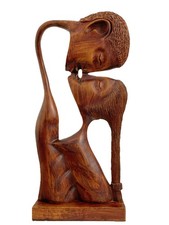 RARE Find: Large Artist Signed Hand-Carved Wood Sculpture – Kissing Couple picture