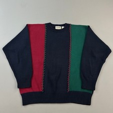 Vintage Cotton Traders Sweater Mens Large Blue Red Green Colorblock Pullover 90s picture