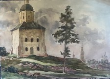 «Suzdal, Ilyinskaya Church» Paper Water-Colour by Soviet Artist A. Lopukhin 1958 picture