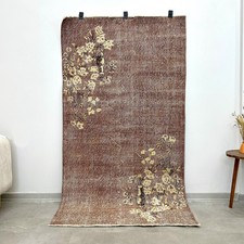 4x7 Vintage Turkish Rug, Handwoven Floral Rug, Handmade Wool Area Rug, Aubergine picture
