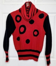 Vtg Richard & Co Size Medium Red Black Angora Lambswool Turtleneck Sweater M picture