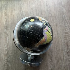 VINTAGE 1960's Encyclopedia Britannica 12” Desk Globe Black Ocean & Chrome Base picture