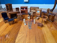 VINTAGE SHACKMAN WOOD DOLLHOUSE FURNITURE AND ACCESSORIES LOT picture