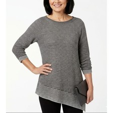 New Chico's Sweater size XL/3 Gray Striped Knit Side Knit Asymmetric Hem Tunic picture