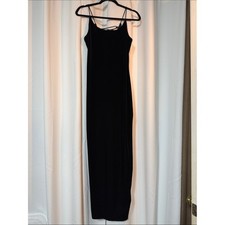 Vintage Rhapsody Black Slip Gothic Lace Up Back Maxi Delicate Straps SZ10 R2 picture