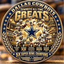 Dallas Cowboys All-Time Greats Challenge Coin Troy Aikman Emmitt Smith Gold picture