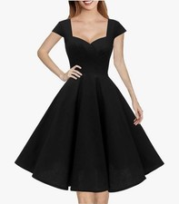 Hanpceirs Women's Cap Sleeve 1950 Retro Vintage Cocktail Swing Dress Small Black picture