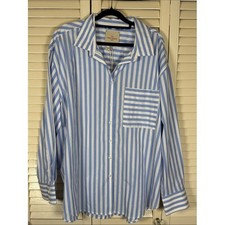 Casa Cabana Bethany Striped Button Up Shirt NWT Blue White Oversized Costal picture