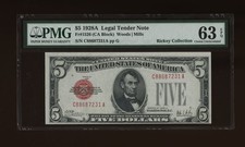 DBR 1928-A $5 Legal Fr. 1526 CA Block PMG 63 EPQ Serial C88687231A picture