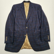 Empire Montreal 44L Blue Check Plaid 100% Wool Superfine Flannel Blazer Jacket picture
