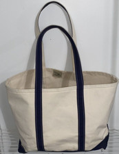 Large Vintage L.L. LL Bean Boat & Tote Canvas Bag With Navy Blue Straps picture