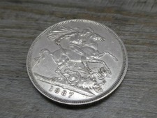 1887 Crown - Queen Victoria British Sterling Silver Coin - Very Nice KX87 picture