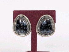 Vtg Richard Begay RB Sterling Silver Snowflake Obsidian Navajo Stud Earrings 925 picture