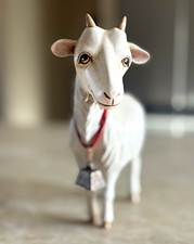 Xenis Carved Wooden Goat – Companion to Heidi & Peter Doll Set–Red Collar & Bell picture