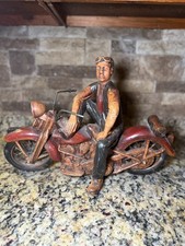 RARE VTG Resin Retro Biker Motorcycle Statue  Harley Davidson Panhead Orig Paint picture
