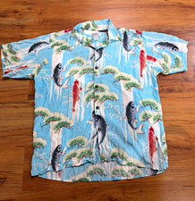 Vintage Avanti Hawaiian Koi Japanese Print 100% Silk Button-Up Men’s XL picture