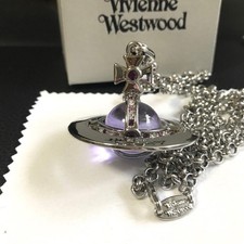 Vivienne Westwood Necklace Small Orb Silver Purple Chain 80cm Top 4.5cm IN BOX picture