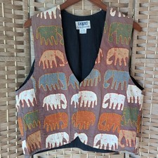 Vtg Soho Compagnie Elephant Print Embroidered Cotton Vest Mens Medium India picture