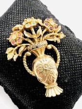 1947 CORO Multicolored Rhinestone Flower Pot Brooch Signed Vintage Jewelry picture