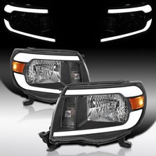 Fit 2005-2011 Toyota Tacoma Black LED Tube Headlights Headlamps Left+Right 05-11 picture
