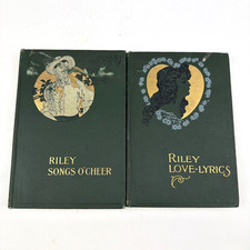 Lot of 2 Antique Books HC 1905 James Whitcomb Riley Love Lyrics & Songs O Cheer picture