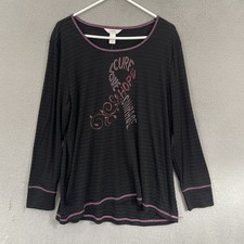 C.J. Banks Top Womens 1X Black Striped Long Sleeve Crew Neck Top NWT picture