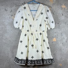 Adelyn Rae Mini Dress Womens Medium Beige Black V Neck Embroidered Bohemian picture