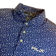 RLX Ralph Lauren Mens M Blue Floral Performance Golf Polo Shirt Short Sleeve picture