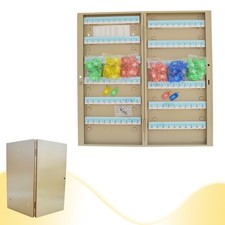 Wall Mounting Type Key Lock Box 100Pcs Key Cards Hooks Beige Key Storage Cabinet picture